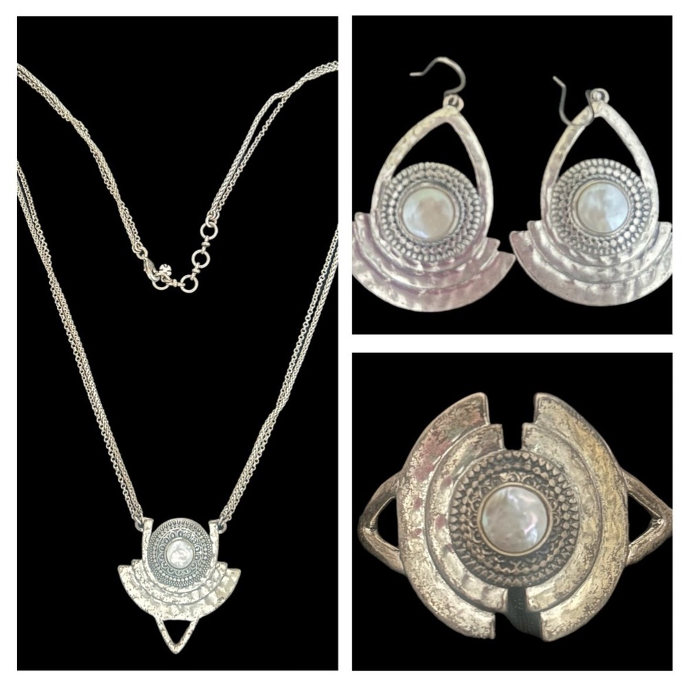 Lucky Brand 3-Piece Boho Jewelry Set Necklace Earrings Cuff Bracelet